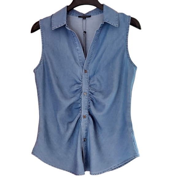 Womens Denim Tank Top S. M. L. Button Down Sleeveless Shirt 100%  Tencel Soft - Picture 12 of 12